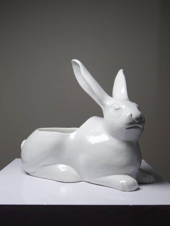 Jardinière/Pot Lapin blanc en faïence Italienne vintage | Puces Privées