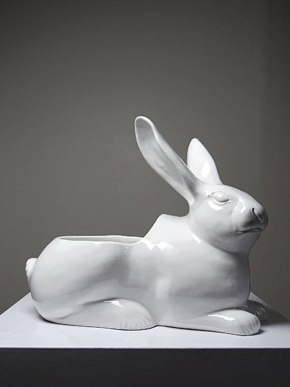 Jardinière/Pot Lapin blanc en faïence Italienne vintage | Puces Privées