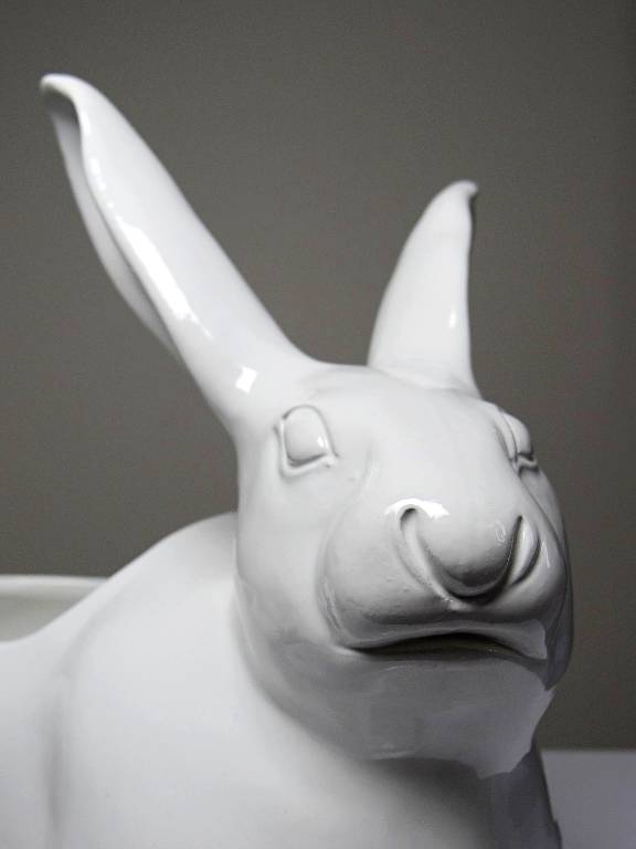 Jardinière/Pot Lapin blanc en faïence Italienne vintage | Puces Privées