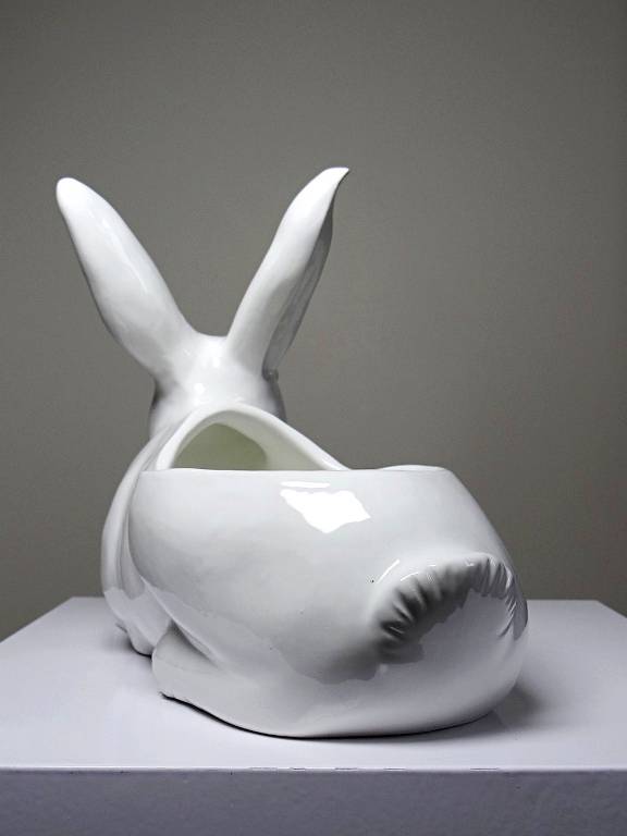 Jardinière/Pot Lapin blanc en faïence Italienne vintage | Puces Privées