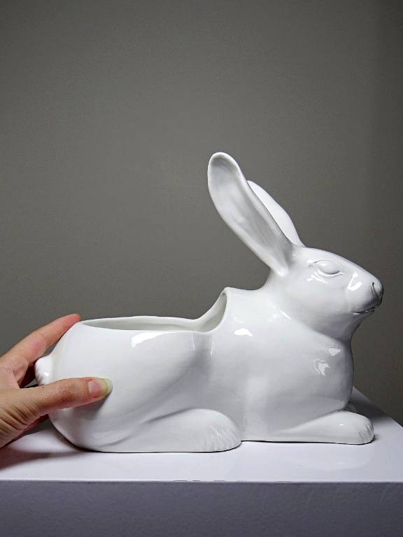 Jardinière/Pot Lapin blanc en faïence Italienne vintage | Puces Privées
