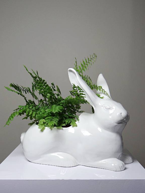 Jardinière/Pot Lapin blanc en faïence Italienne vintage | Puces Privées