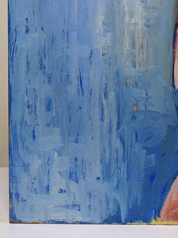 Tableau portrait nu de femme contre un mur, moderne huile sur panneau vintage | Puces Privées