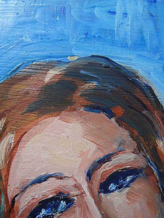 Tableau portrait nu de femme contre un mur, moderne huile sur panneau vintage | Puces Privées
