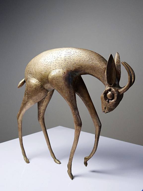 Sujet Africain bronze à la cire perdue Antilope ou Gazelle stylisé originale | Puces Privées