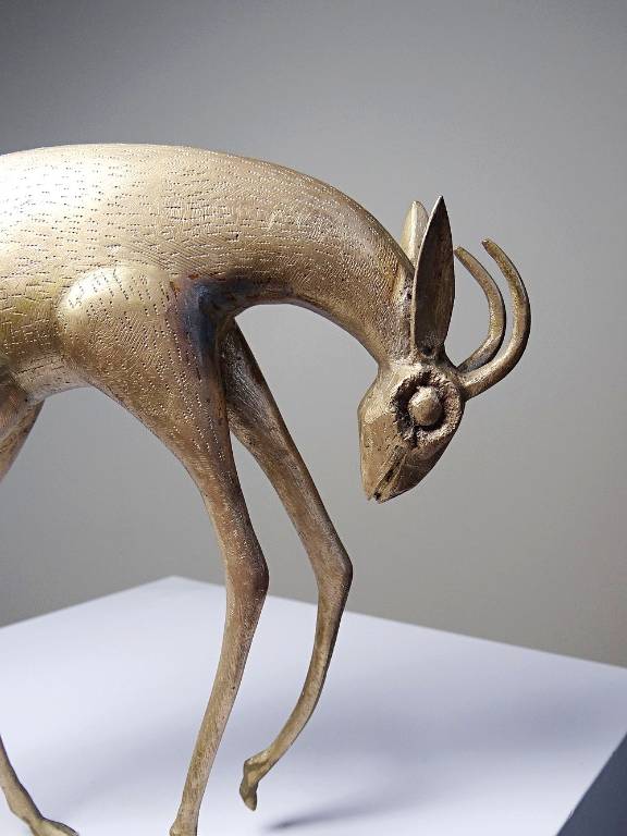 Sujet Africain bronze à la cire perdue Antilope ou Gazelle stylisé originale | Puces Privées