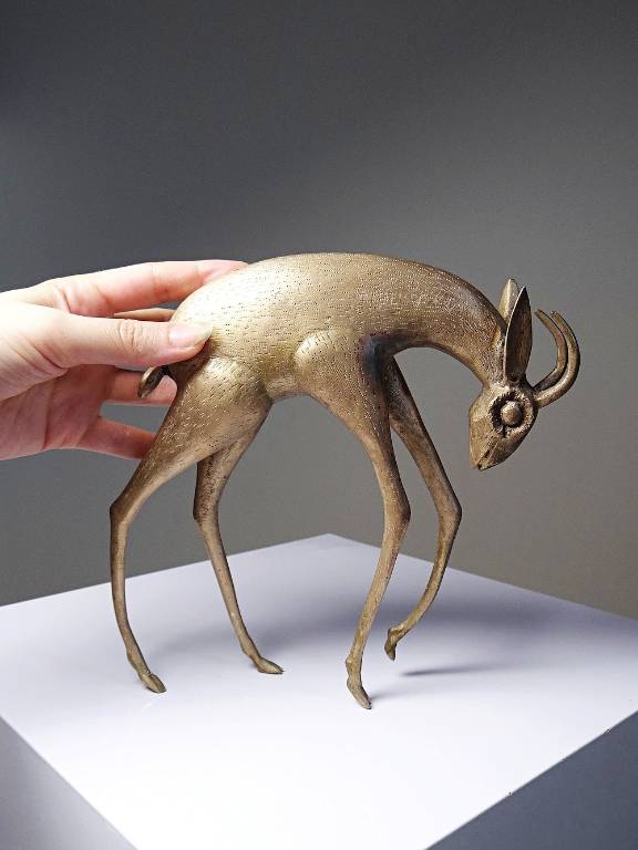Sujet Africain bronze à la cire perdue Antilope ou Gazelle stylisé originale | Puces Privées