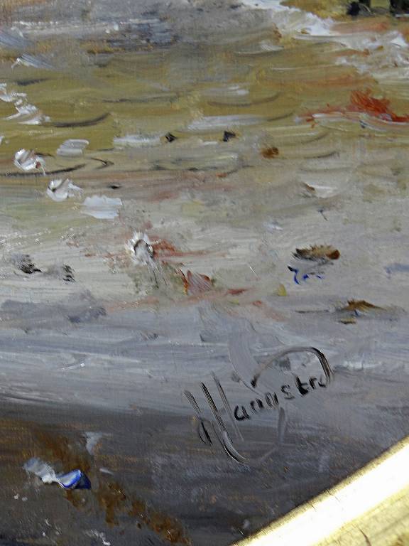 Grand tableau scène urbaine huile sur bois encadré John Haanstra vintage | Puces Privées