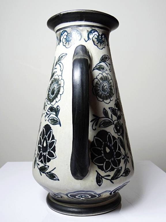 Vase ancien Art Déco 1920-40 en grès fin, style Art Nouveau & chinoiserie, décor | Puces Privées