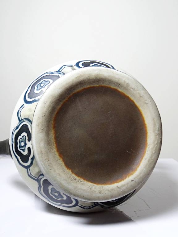 Vase ancien Art Déco 1920-40 en grès fin, style Art Nouveau & chinoiserie, décor | Puces Privées