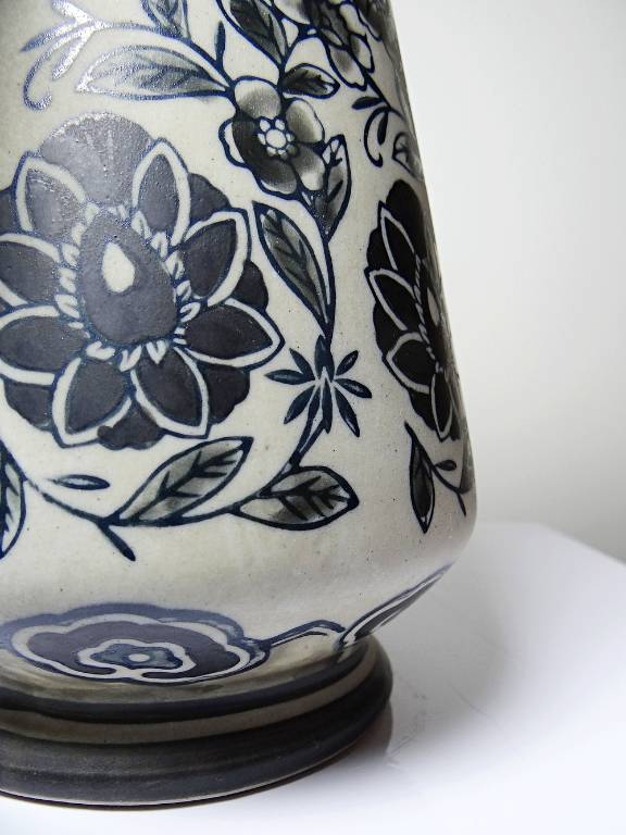 Vase ancien Art Déco 1920-40 en grès fin, style Art Nouveau & chinoiserie, décor | Puces Privées