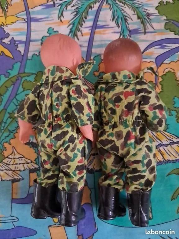 Poupons Militaire ancien Celluloïd PETIT COLIN 14,5 cm de haut lot 6 camouflages | Puces Privées