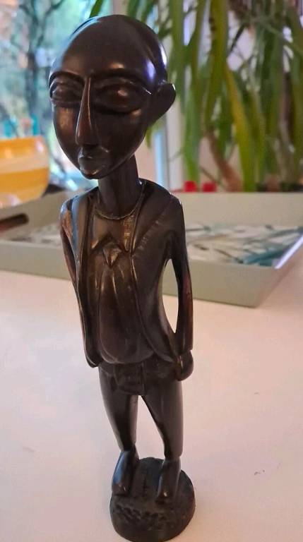 Sculpture Bois EBENE ancien BI COLORE AFRIQUE statue 18cm rare collection Colon | Puces Privées