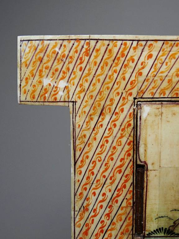 Miroir fenêtre Rajasthan en os peint main décor cavalier ancien début XXe | Puces Privées