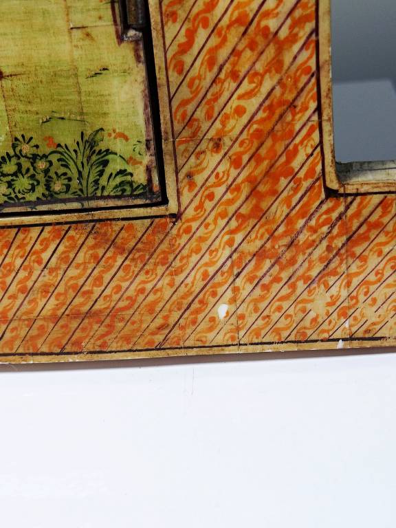 Miroir fenêtre Rajasthan en os peint main décor cavalier ancien début XXe | Puces Privées