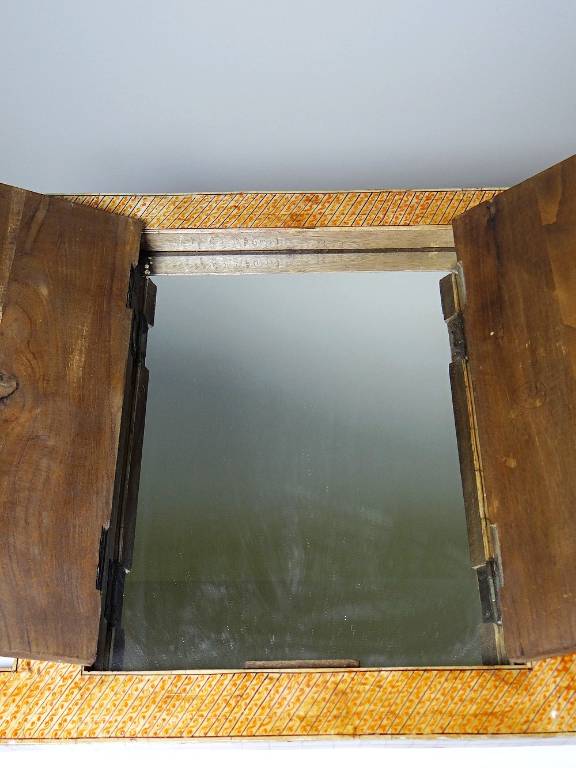 Miroir fenêtre Rajasthan en os peint main décor cavalier ancien début XXe | Puces Privées