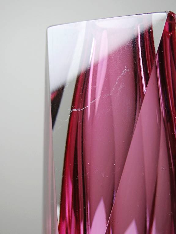 Vase sommerso facetté Murano verre rose et cristal années 50-60 | Puces Privées