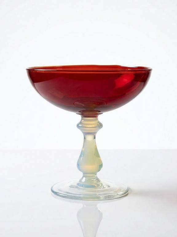 Coupe sur pied verre soufflé Vénitien rouge et opaline bulle de savon vintage | Puces Privées