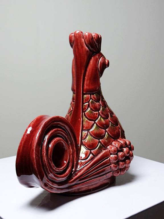 Paire de bougeoirs coqs en céramique émaillée, signés A.G Roger année 1948 | Puces Privées