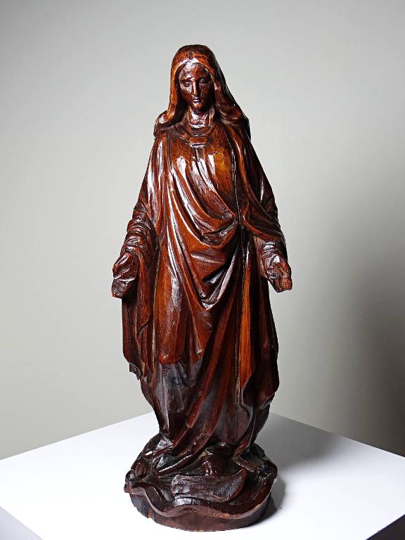 Sculpture religieuse Vierge ancienne en bois sculpté, Immaculée Conception | Puces Privées