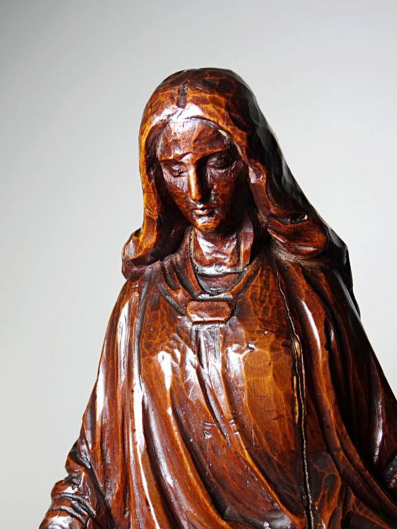 Sculpture religieuse Vierge ancienne en bois sculpté, Immaculée Conception | Puces Privées