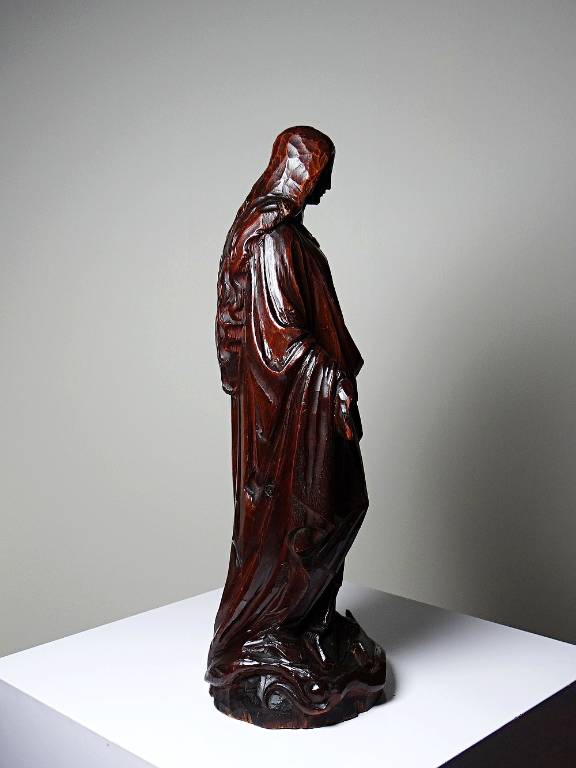 Sculpture religieuse Vierge ancienne en bois sculpté, Immaculée Conception | Puces Privées