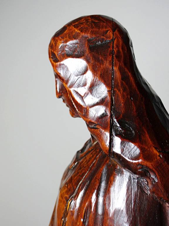 Sculpture religieuse Vierge ancienne en bois sculpté, Immaculée Conception | Puces Privées