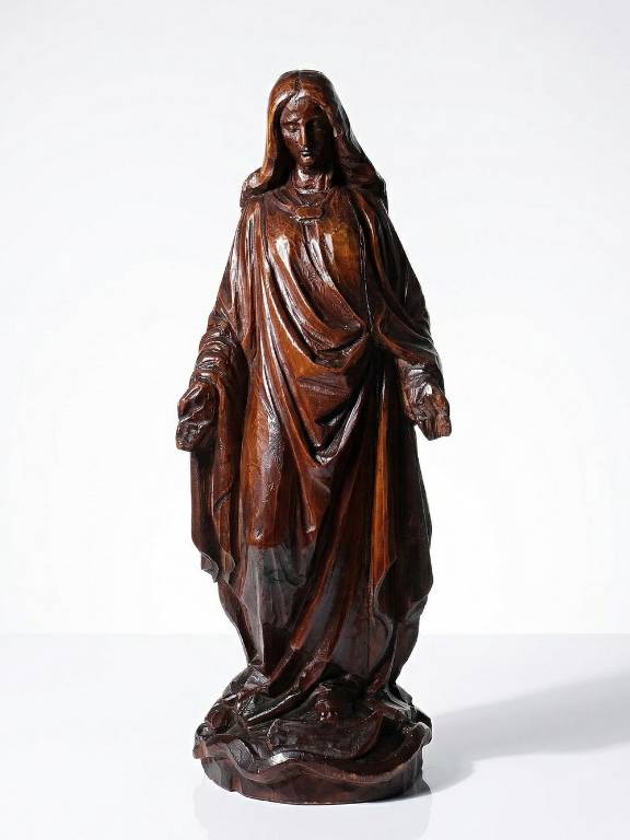 Sculpture religieuse Vierge ancienne en bois sculpté, Immaculée Conception | Puces Privées