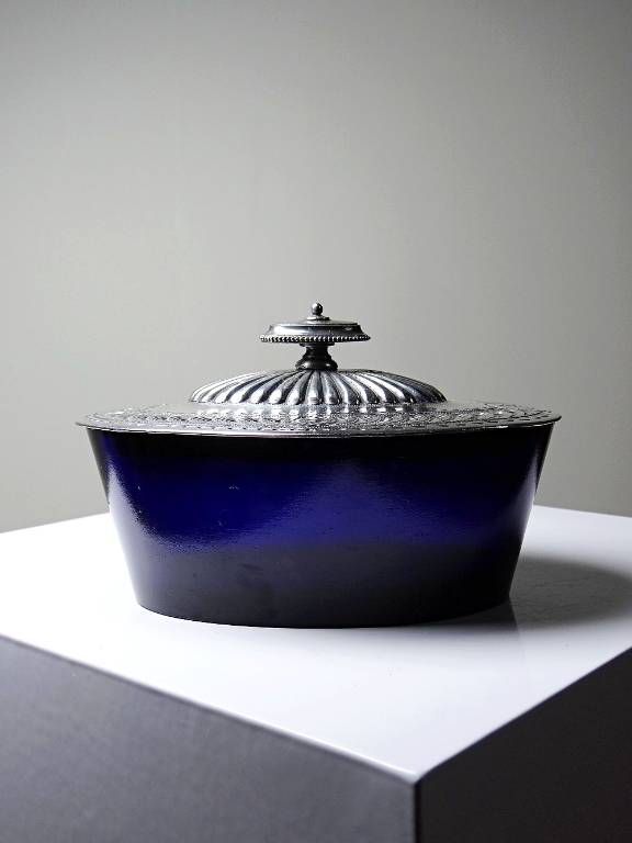 Bonbonnière victorienne att. George T. & Co verre cobalt et métal argenté XIXe | Puces Privées