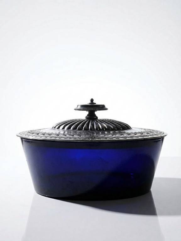 Bonbonnière victorienne att. George T. & Co verre cobalt et métal argenté XIXe | Puces Privées