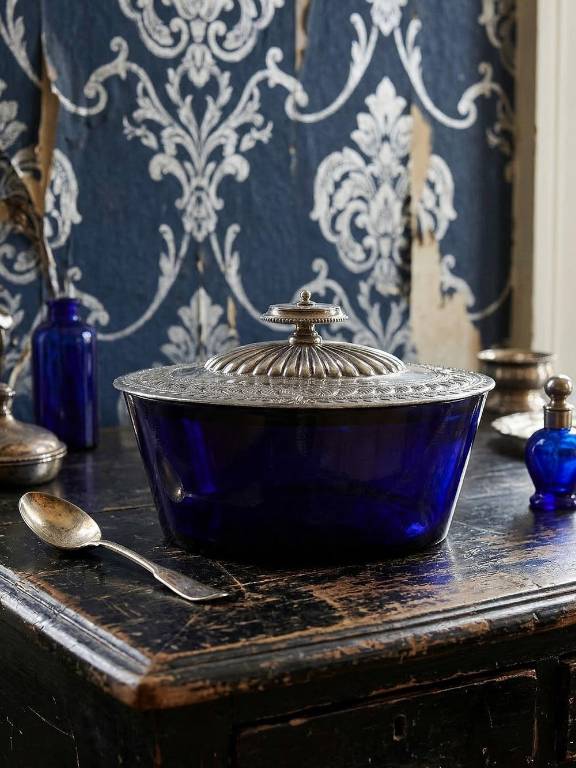 Bonbonnière victorienne att. George T. & Co verre cobalt et métal argenté XIXe | Puces Privées
