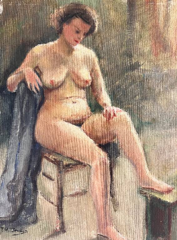 HUILE SUR PANNEAU - PORTRAIT FEMME NUE - 35 cm x 49 cm | Puces Privées
