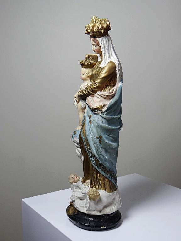 Statue religieuse Notre-Dame des Victoires en plâtre polychrome, début XXe | Puces Privées