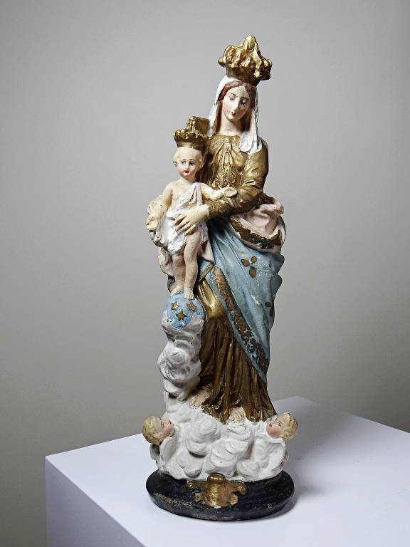Statue religieuse Notre-Dame des Victoires en plâtre polychrome, début XXe | Puces Privées
