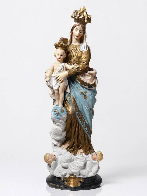 Statue religieuse Notre-Dame des Victoires en plâtre polychrome, début XXe | Puces Privées