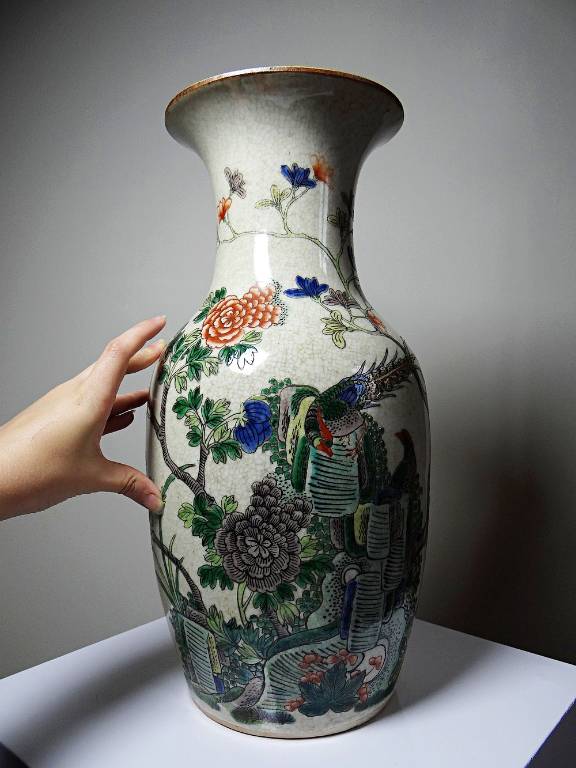 Grand vase chinois grès porcelaineux craquelé 