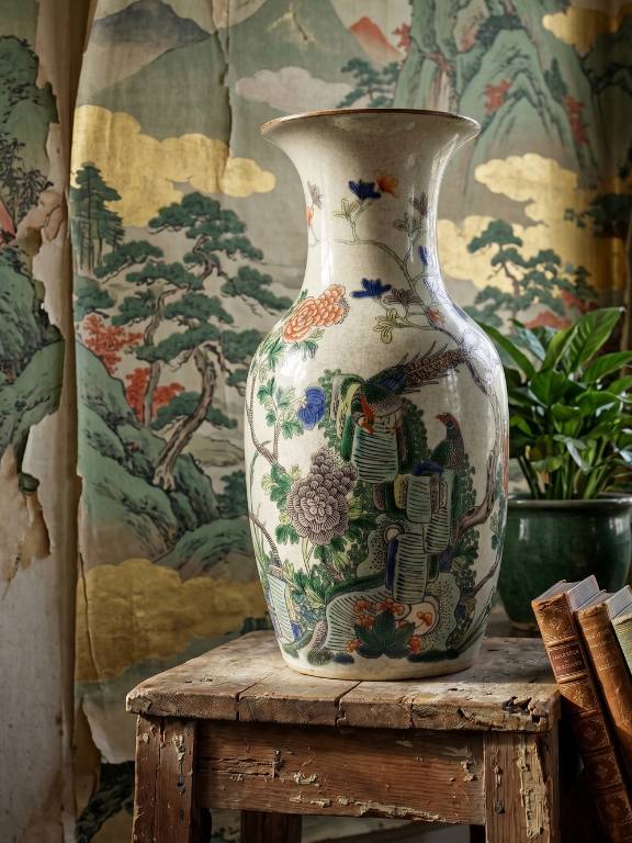 Grand vase chinois grès porcelaineux craquelé 