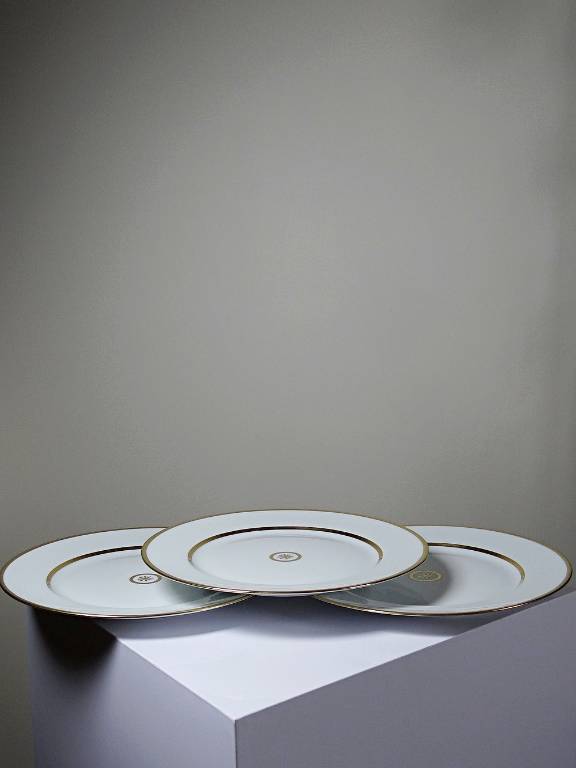 3 Assiettes plates en porcelaine Bernardaud Limoges modèle Sparte vintage | Puces Privées