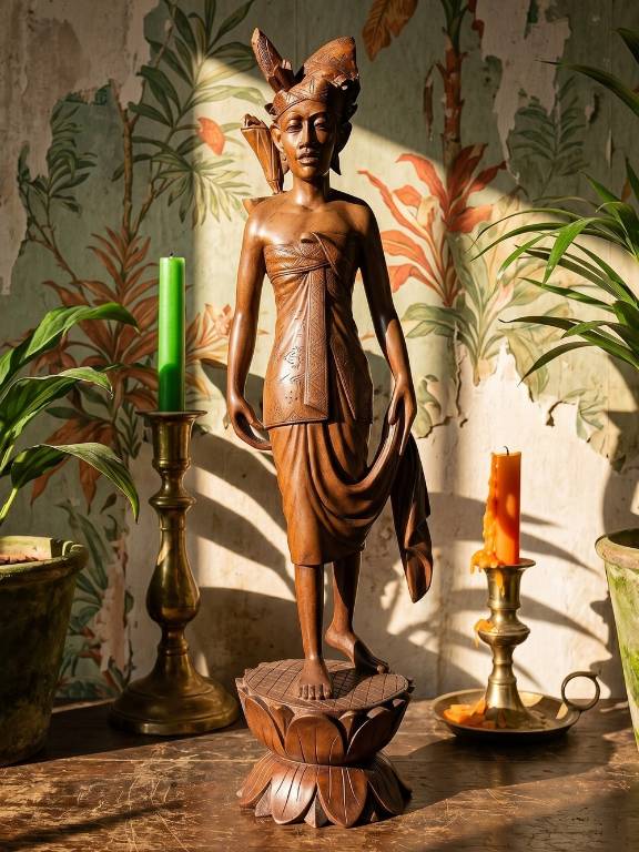 Grande sculpture en bois artisanal vintage 
