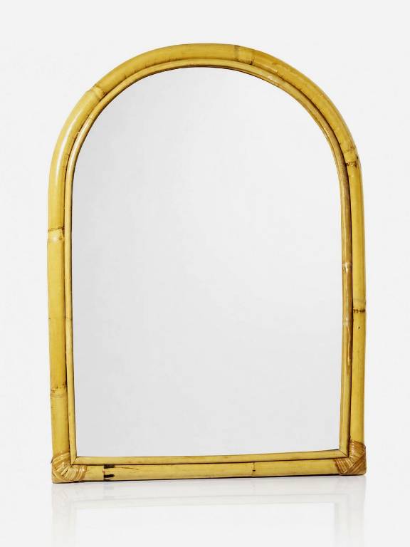 Grand miroir mural arche en bambou Italien, style Riviera, années 50-60 | Puces Privées
