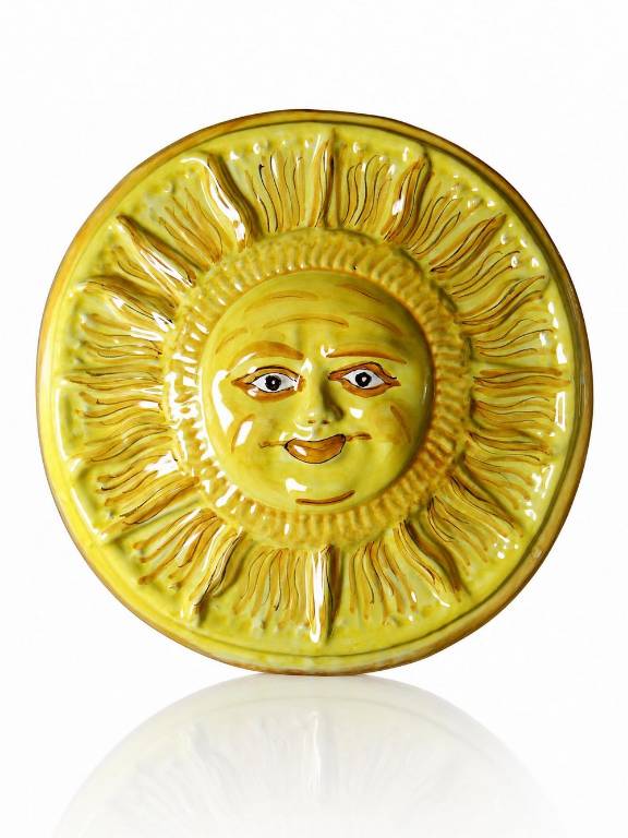 Plaque murale soleil anthropomorphe en majolique de Vietri artisanal vintage | Puces Privées
