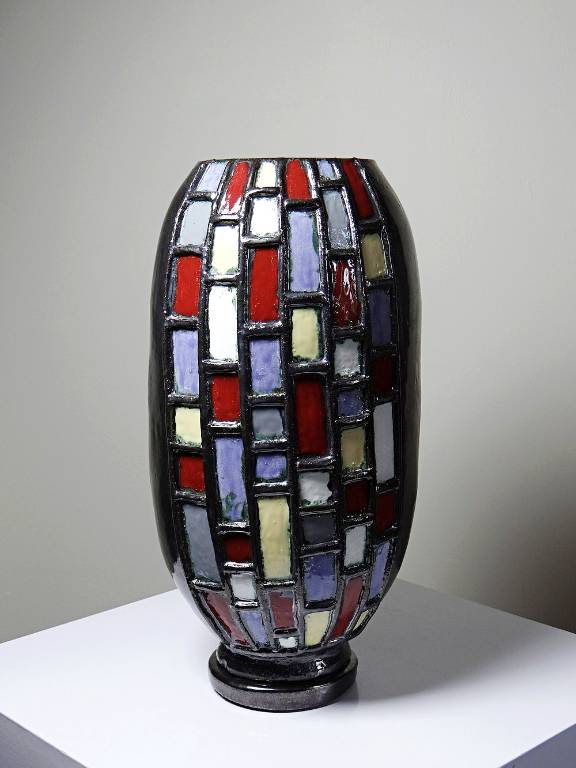 Grand vase moderniste en céramique d'art émaillée noire vintage années 50-70 | Puces Privées