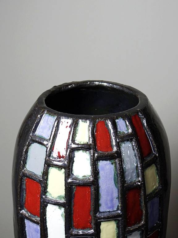 Grand vase moderniste en céramique d'art émaillée noire vintage années 50-70 | Puces Privées