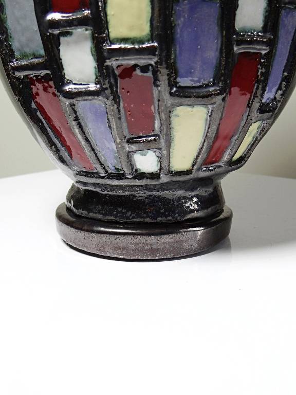 Grand vase moderniste en céramique d'art émaillée noire vintage années 50-70 | Puces Privées