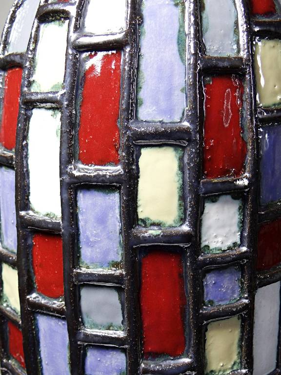 Grand vase moderniste en céramique d'art émaillée noire vintage années 50-70 | Puces Privées