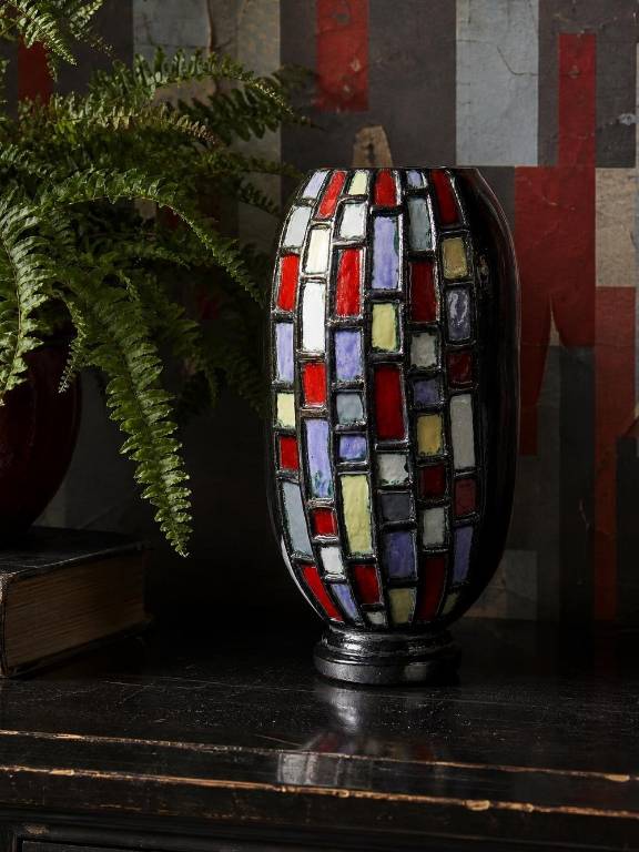 Grand vase moderniste en céramique d'art émaillée noire vintage années 50-70 | Puces Privées