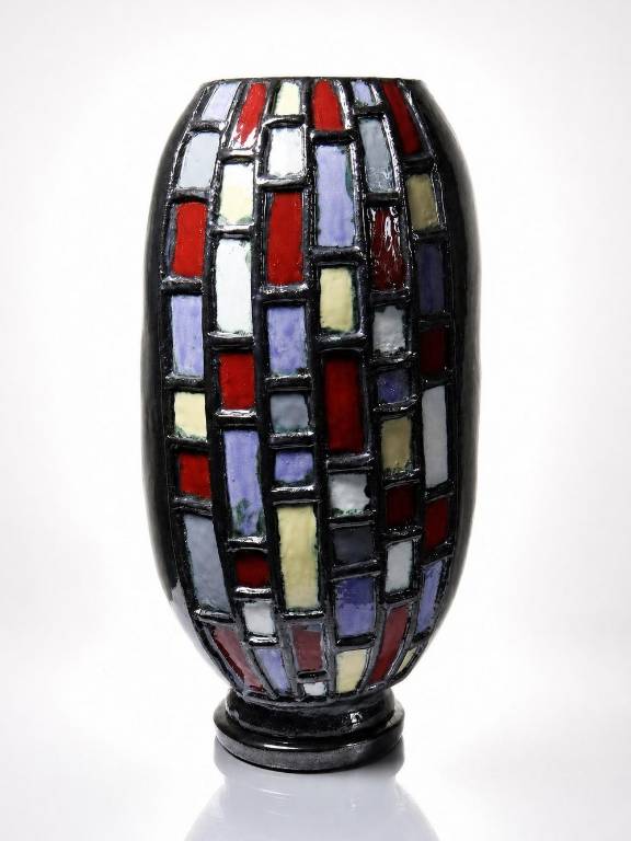 Grand vase moderniste en céramique d'art émaillée noire vintage années 50-70 | Puces Privées