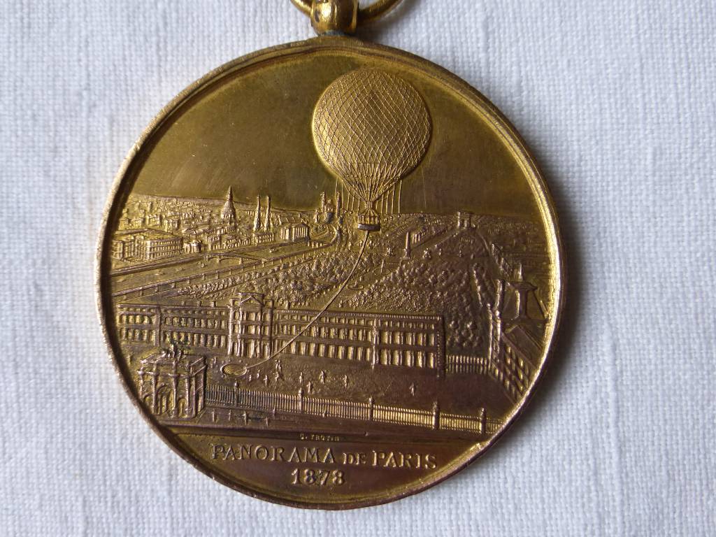 No - 78 -  Médaille souvenir de mon ascension dans le grand ballon captif à vapeur de Mr Henry Giffard .1878, Numismatique, Collections | Puces Privées