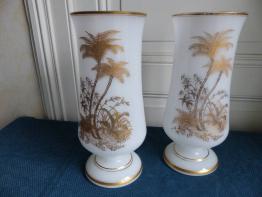 Gaetano Battaglia (1850-1885) : paire de très grands vases en faïence émaillée époque XIXeme (h82cm) | Puces Privées