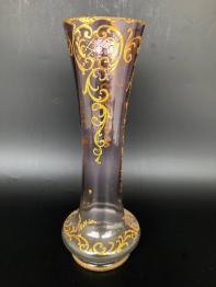 Vase en verre émaillé décor paysage (arbre et bord d'eau) époque 1900 - 1920 | Puces Privées